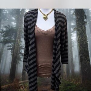 Carolyn Taylor Black and Gray Striped Cardigan